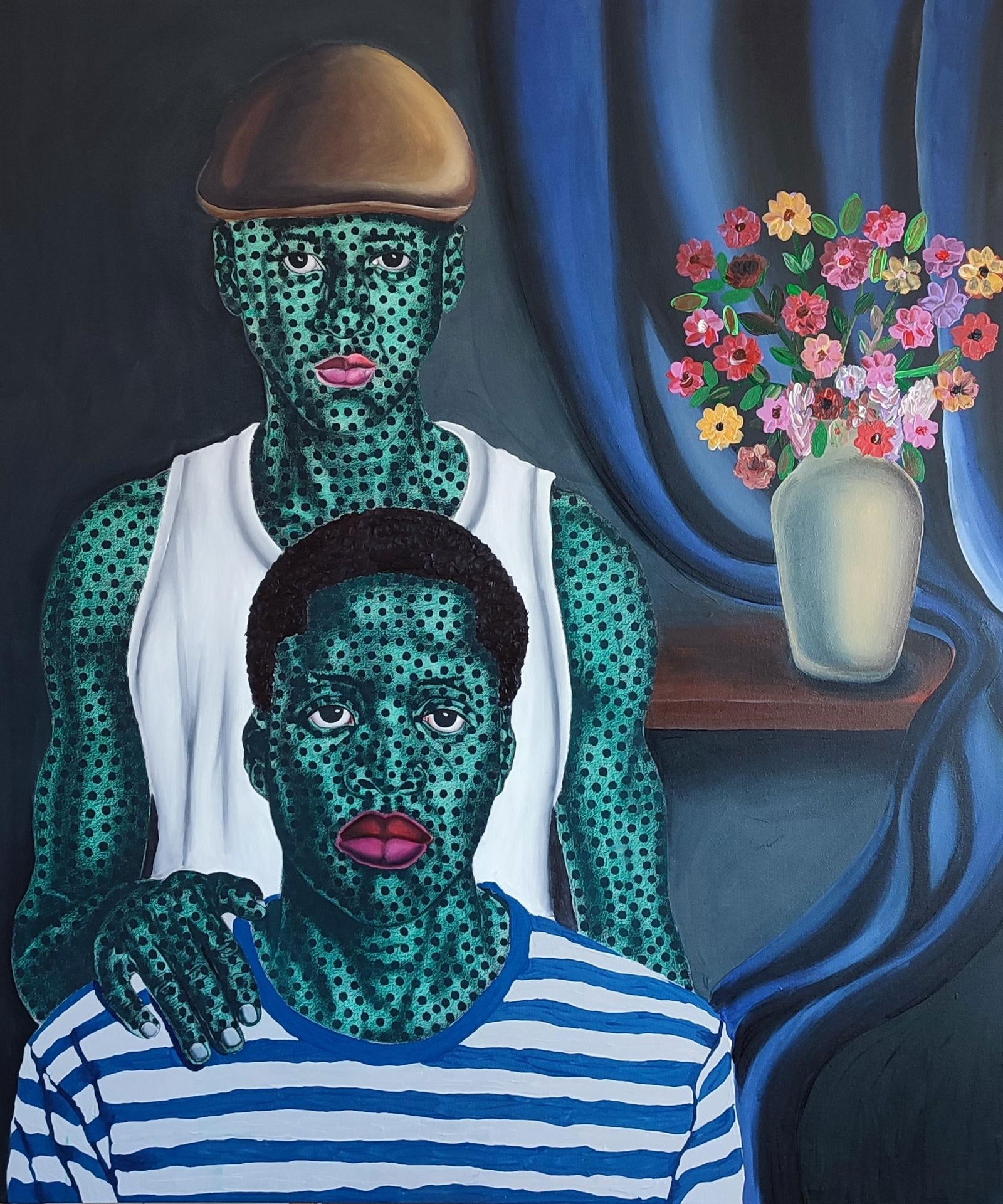 Makama John, Brother - 21st Century, Contemporary, Figurative, Floral, Men Love, Dotted Green, 2024 - 2