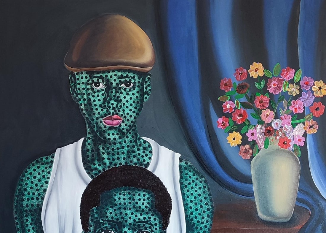 Makama John, Brother - 21st Century, Contemporary, Figurative, Floral, Men Love, Dotted Green, 2024 - 3