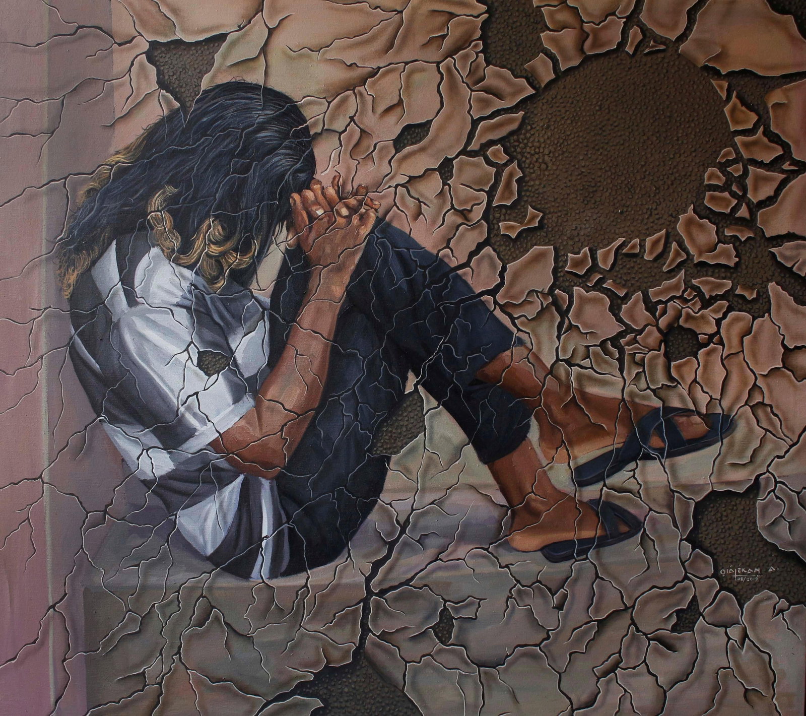 Olalekan Adeyemi, Wind of Change - 21st Century, Figurative, Contemporary, Young Girl, Solitude,: Title:Olalekan Adeyemi, Wind of Change - 21st Century, Figurative, Contemporary, Young Girl, Solitude, 2019Description:Creator: Olalekan Adeyemi (1988, Nigerian) Creation Year: 2019 Dimensions: 