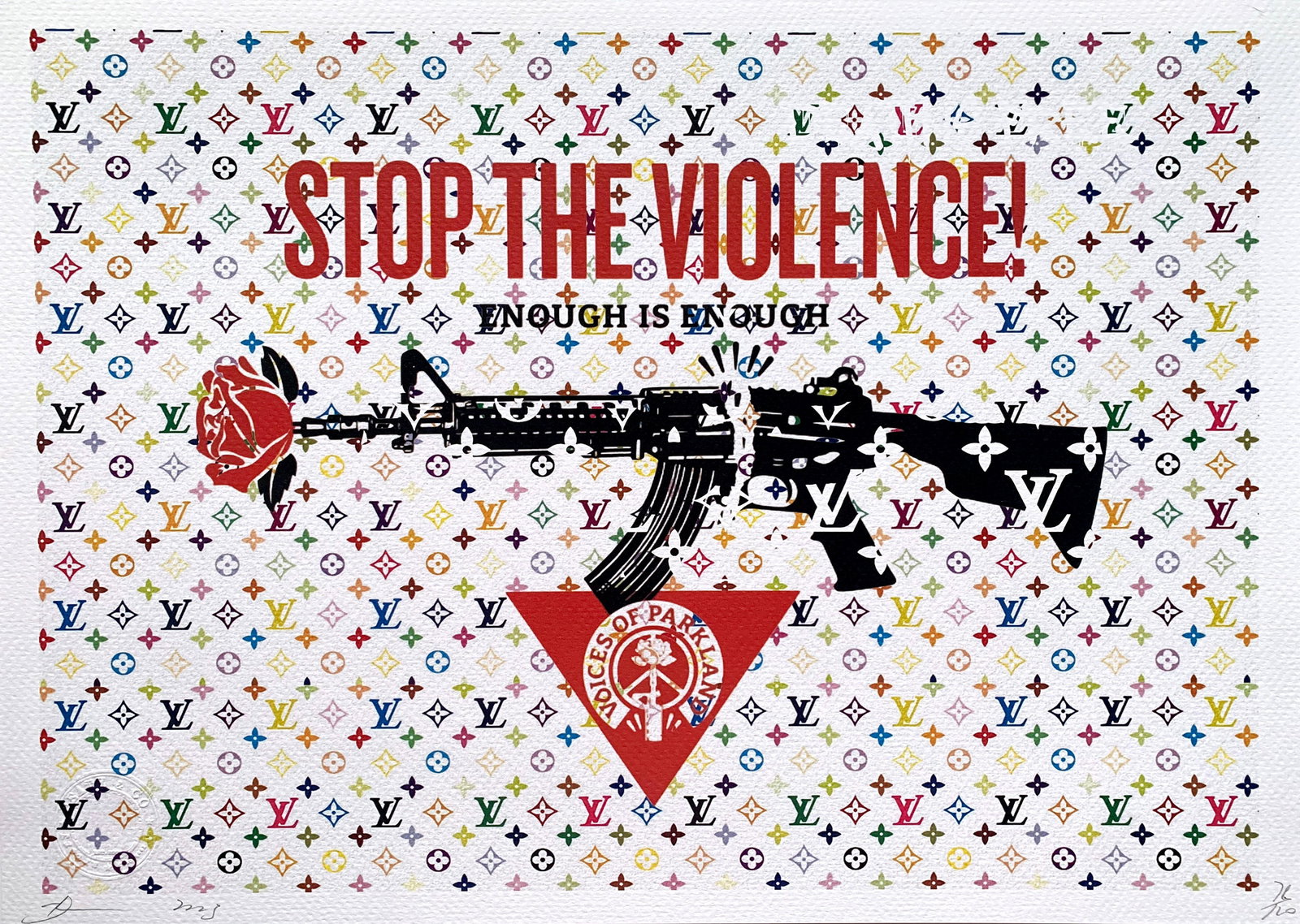 Death NYC Stop The Violence: Title: Death NYC Stop The ViolenceDate/Period: 21st CenturyMaterials:Giclee on Fine art 300 gsm paperSize:17 3/4 x 12 1/2 inchesDescription:Artist: Death NYC, limited edition giclee on paper, out of
