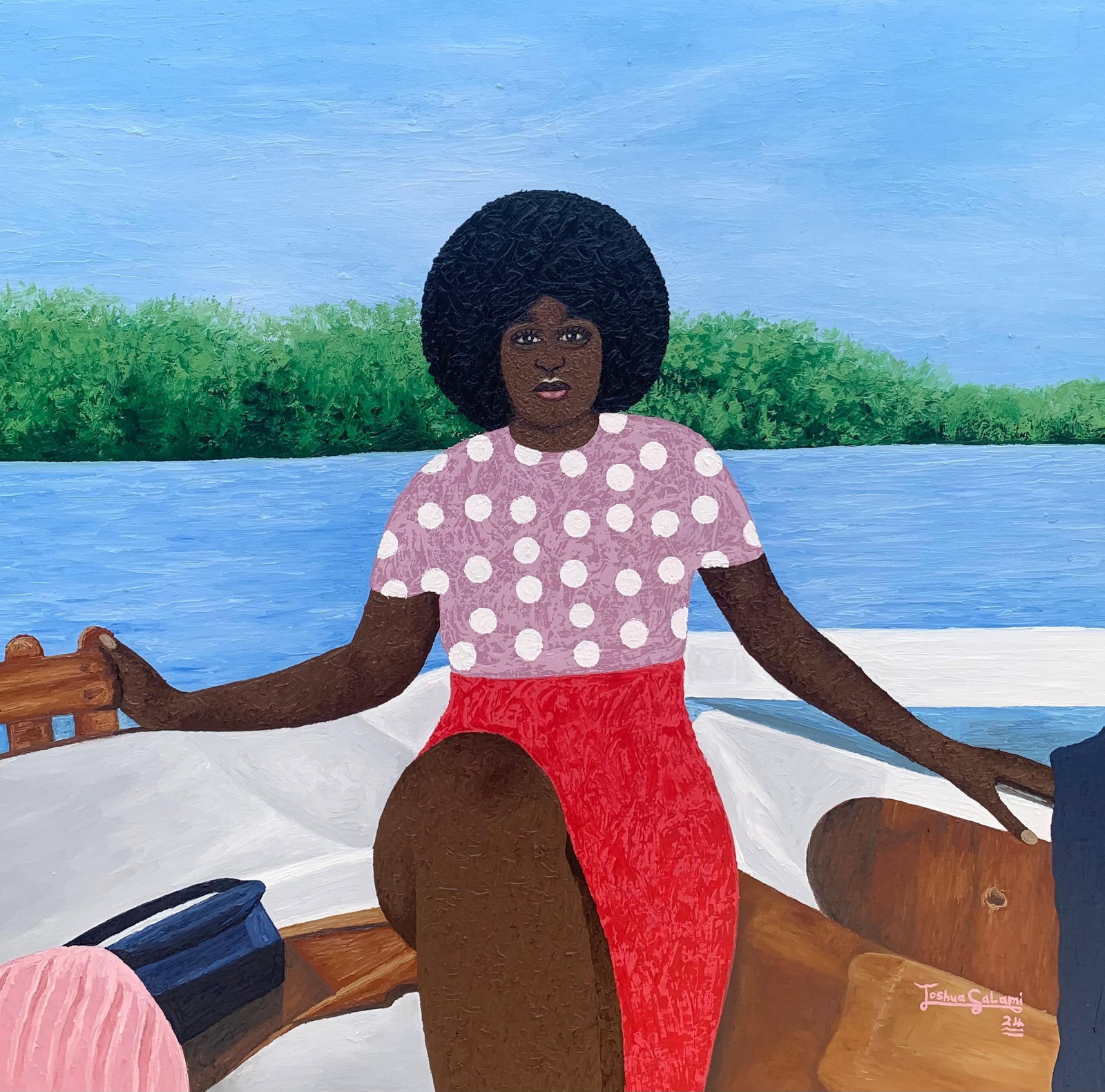 Joshua Salami, Moment on the Sea - 21st Century, Contemporary, Landscape, Women, Modern Art, 2024: Title:Joshua Salami, Moment on the Sea - 21st Century, Contemporary, Landscape, Women, Modern Art, 2024 Description:Creator: Joshua Salami (1995, Nigerian) Creation Year: 2024 Dimensions: Height: 36 i