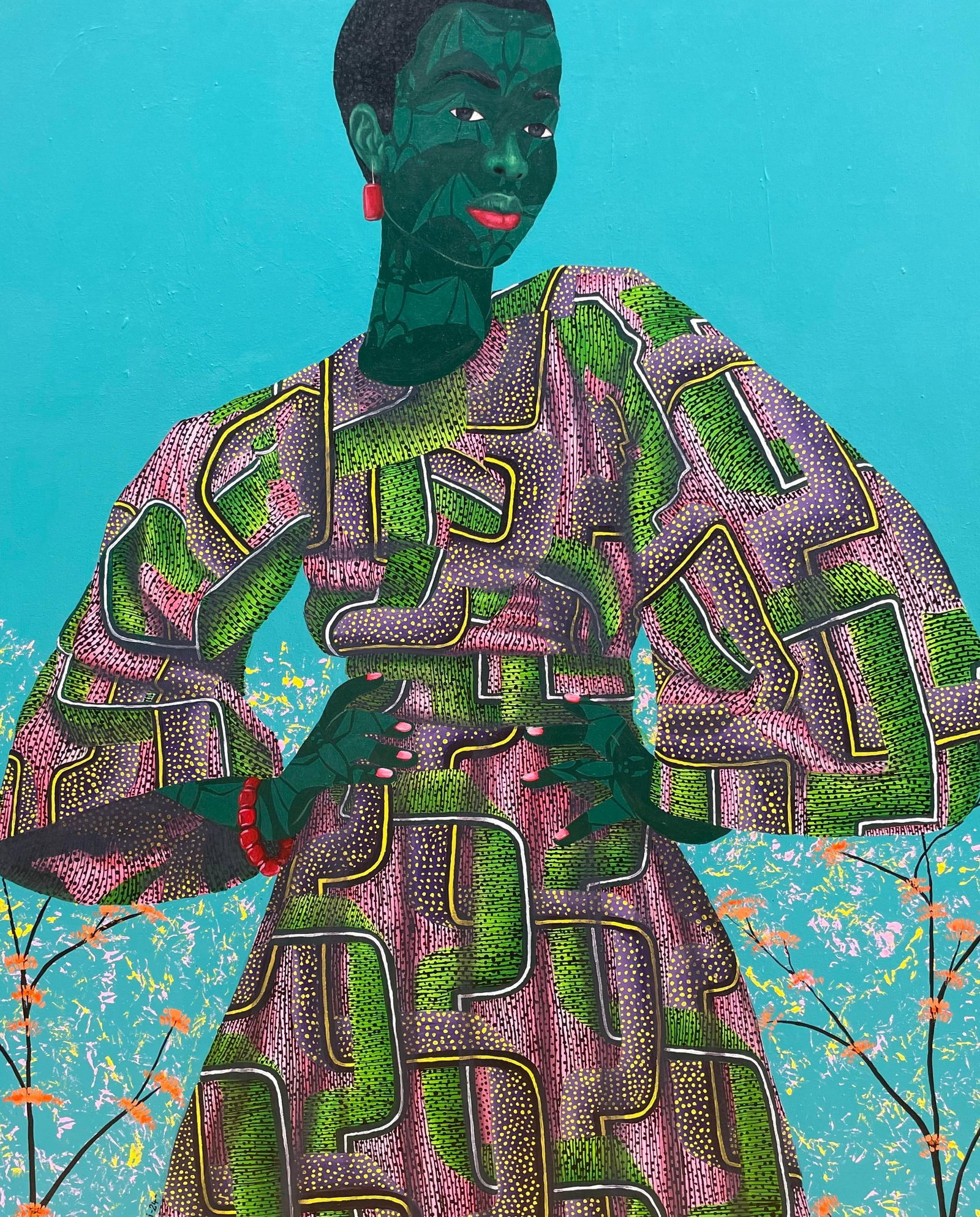 Oluwafemi Afolabi, Inner Nature 4 - 21st Century, Contemporary, Figurative, Women on African Fabric, - 12