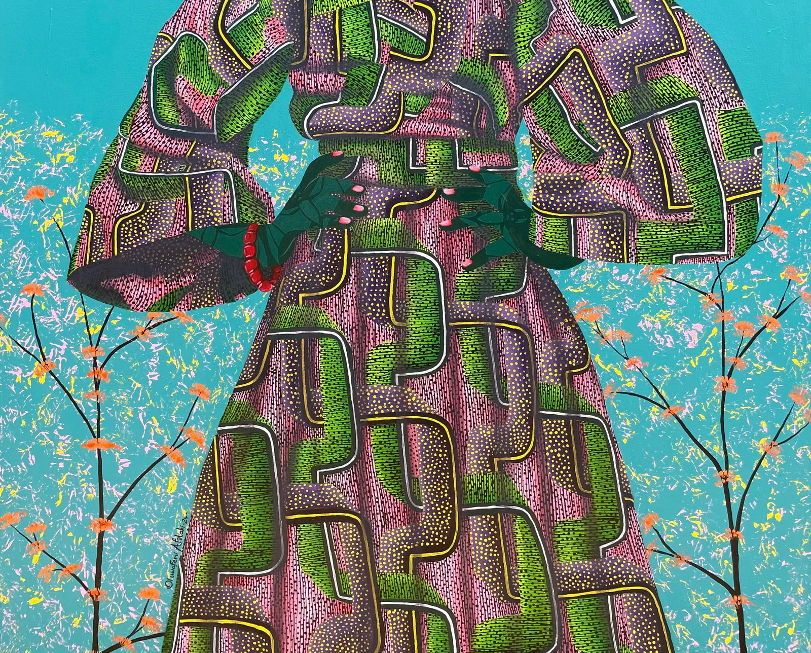 Oluwafemi Afolabi, Inner Nature 4 - 21st Century, Contemporary, Figurative, Women on African Fabric, - 3