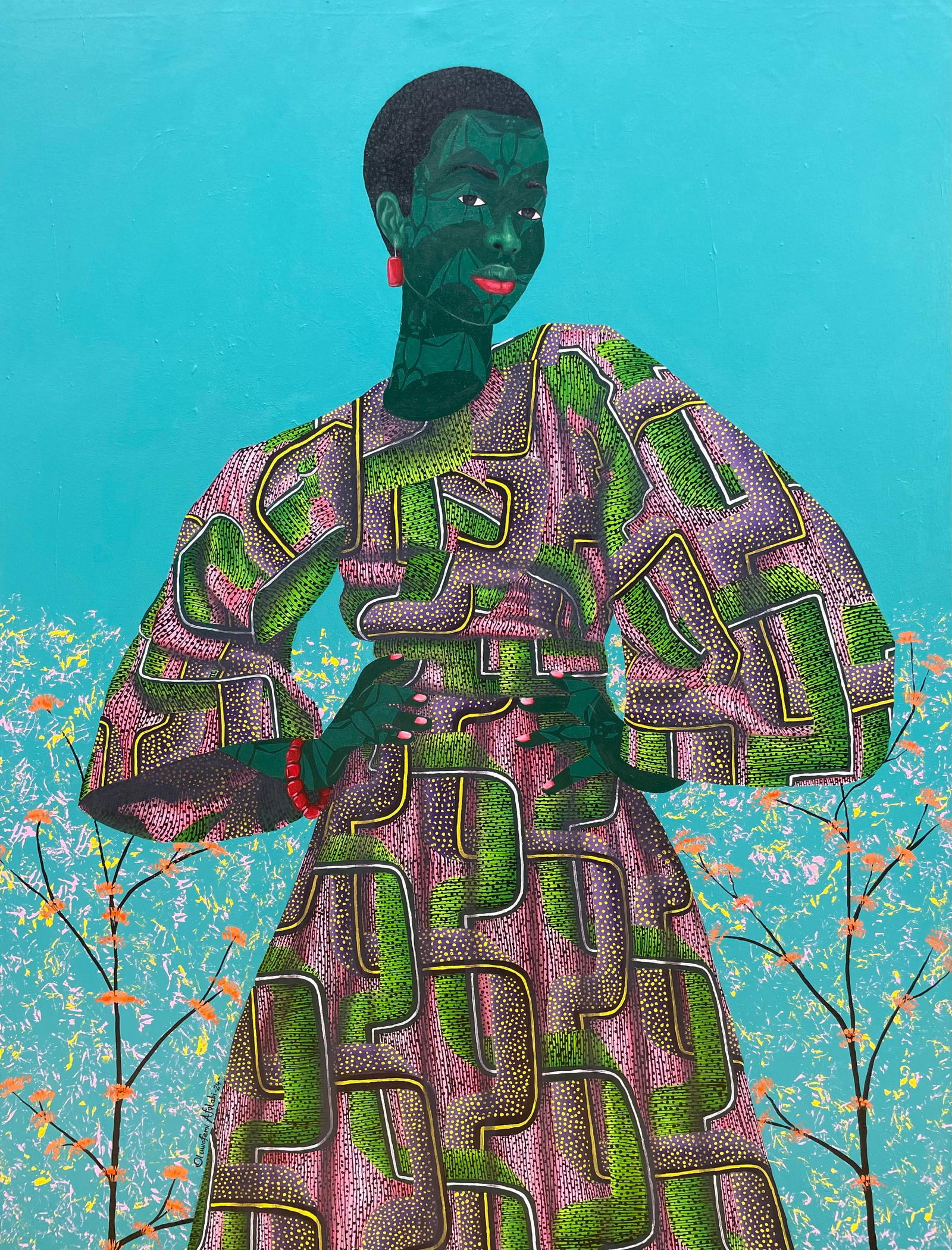 Oluwafemi Afolabi, Inner Nature 4 - 21st Century, Contemporary, Figurative, Women on African Fabric, - 5