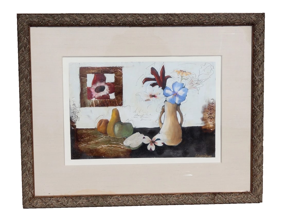 Celeste Peters Floral Still Life Original Acrylic and Gold Leaf on Paper - 2