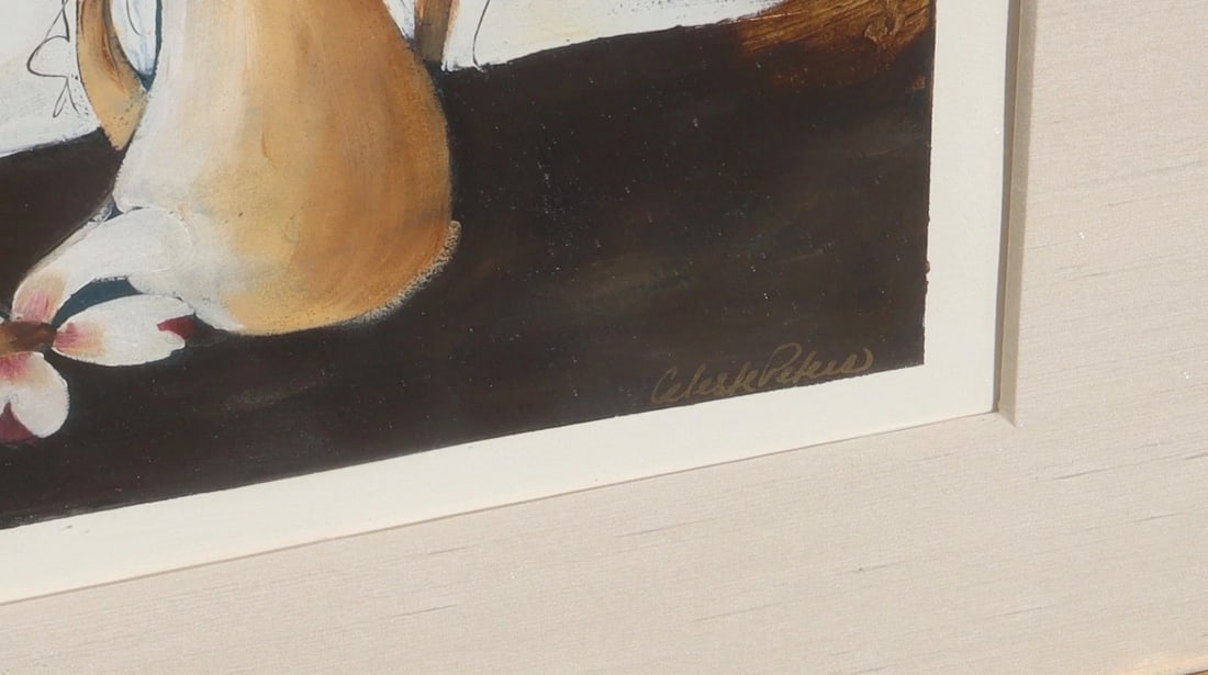 Celeste Peters Floral Still Life Original Acrylic and Gold Leaf on Paper - 6