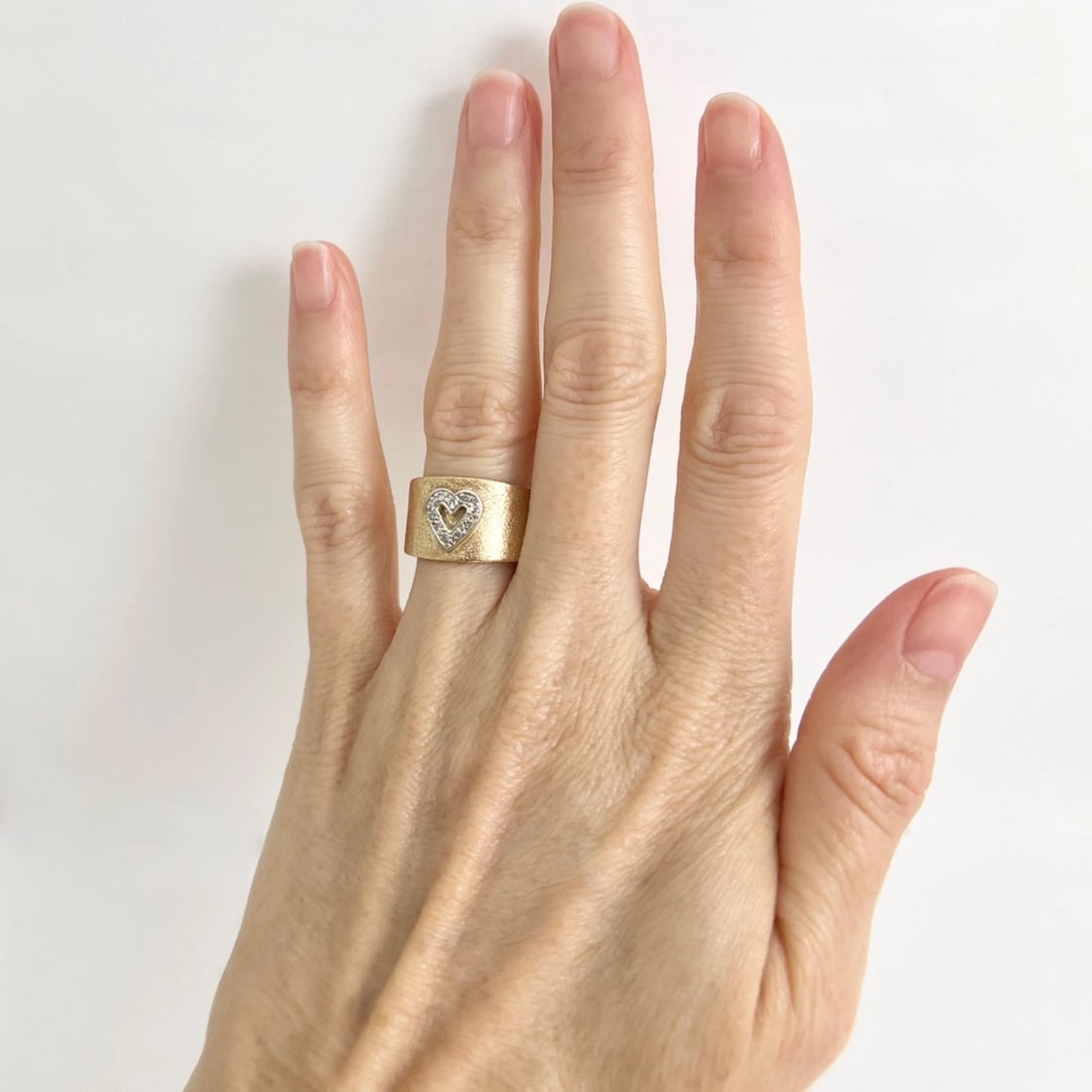 Vintage 1950's Wide Pave Diamond Heart Ring 14K Yellow Gold, 7.64 Grams - 2