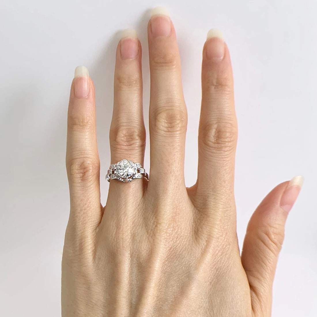 Antique Vintage Art Deco Round Diamond Platinum Engagement Ring 1.60 CTW - 2