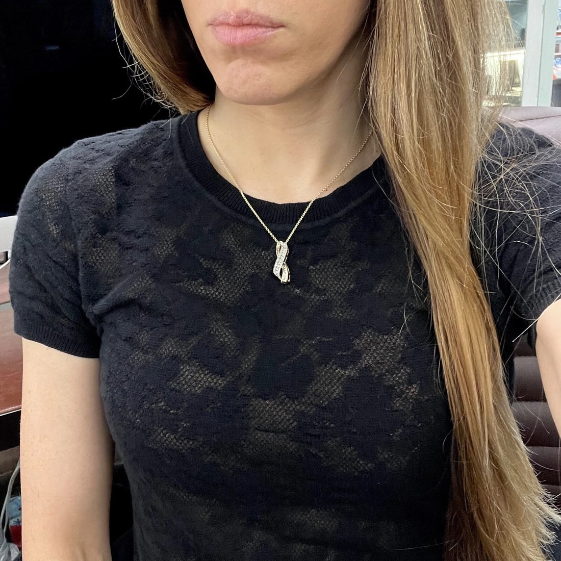 Vintage Diamond Awareness Ribbon Necklace Pendant 10K Yellow Gold, 2.03 Grams - 4