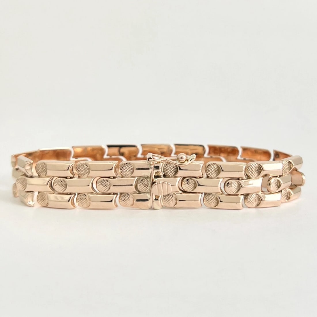 Vintage 1940's 1950's Retro Flat Link Bracelet 14K Rose Gold, 16.84 Grams - 6