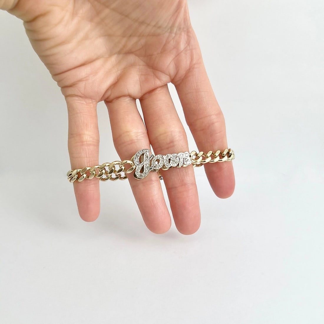 Vintage Joan Diamond Name ID Curb Chain Bracelet 14K Yellow Gold, 17.52 Grams - 2