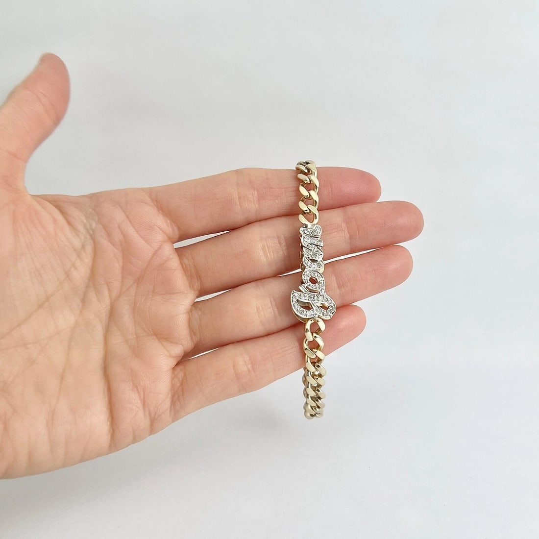 Vintage Joan Diamond Name ID Curb Chain Bracelet 14K Yellow Gold, 17.52 Grams - 3