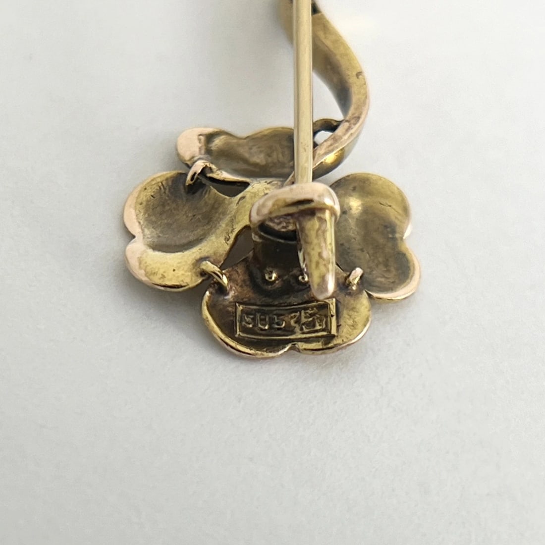 Antique Art Nouveau Pearl Diamond Clover Flower Brooch 14K Yellow Gold, 3.17 Gr - 9