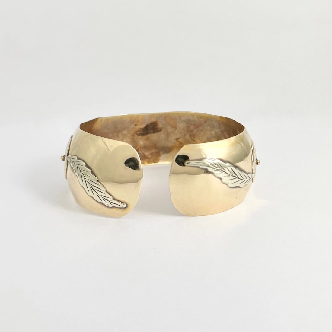 Vintage 1950's Handmade Flower Cuff Bangle Bracelet 10K Yellow Gold, 28.60 Grams - 7