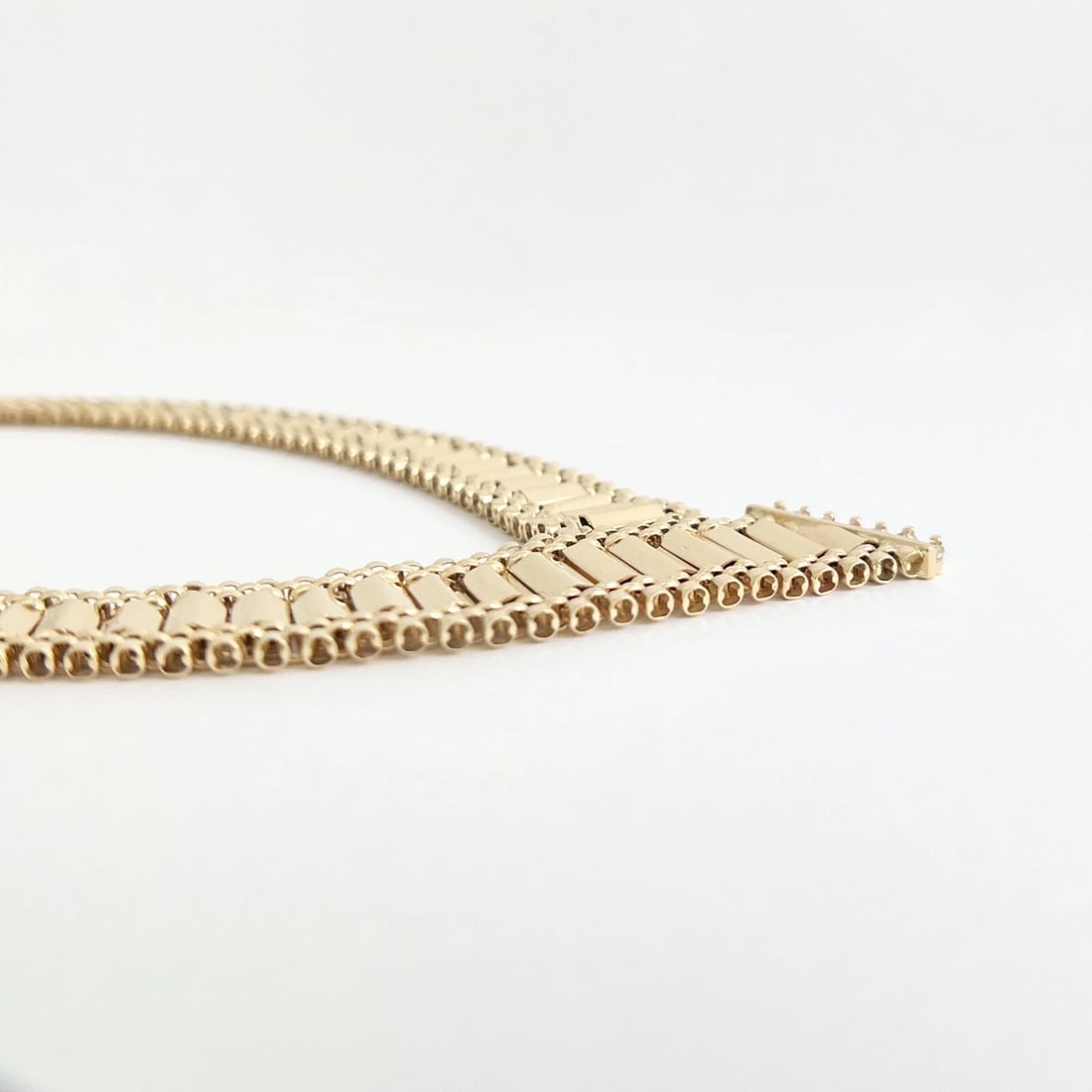 Vintage Diamond Bar Link Asymmetrical Chevron Necklace 14K Yellow Gold, 35.73 Gr - 4