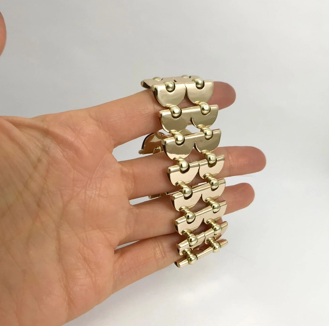 Vintage 1940's 1950's Wide Chain Link Bracelet 14K Yellow Gold, 7 Inch, 57.84 Gr - 2