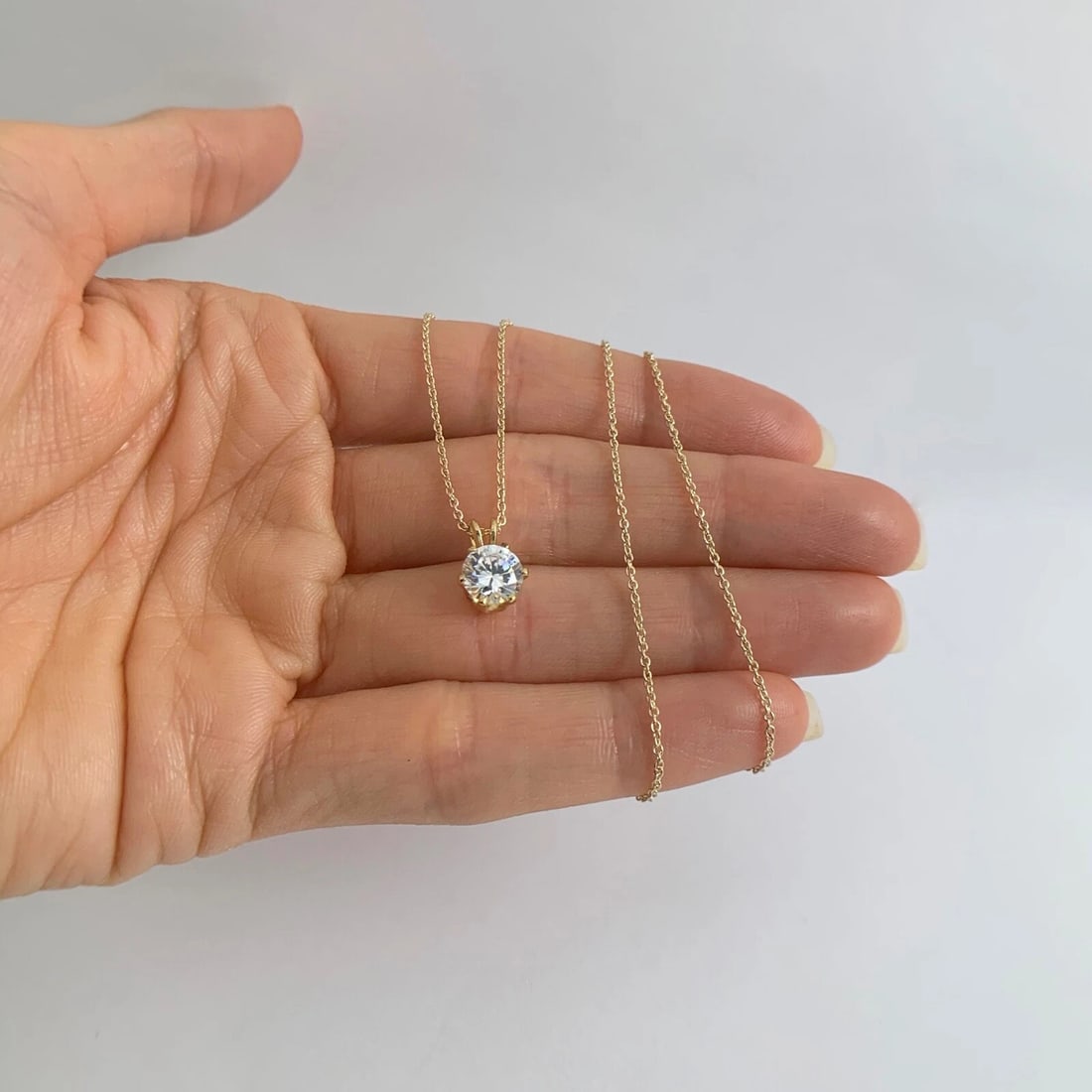 Vintage CZ Cubic Zirconia Solitaire Pendant Necklace 14K Yellow Gold, 2.24 Gram - 2