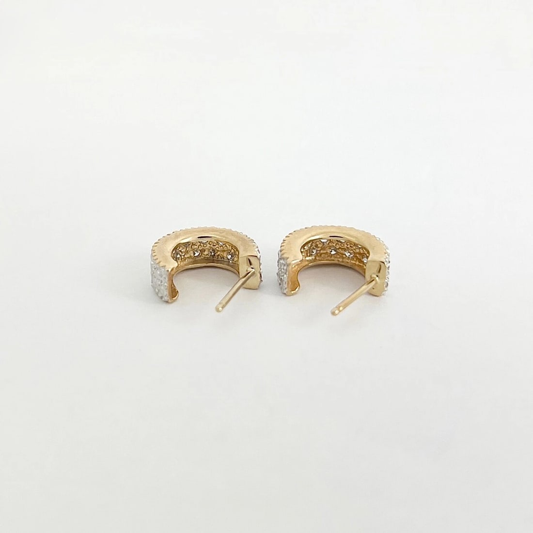 Vintage Two-Tone CZ Cubic Zirconia Huggie Hoop Earrings 14K Yellow Gold, 2.42 Gr - 7