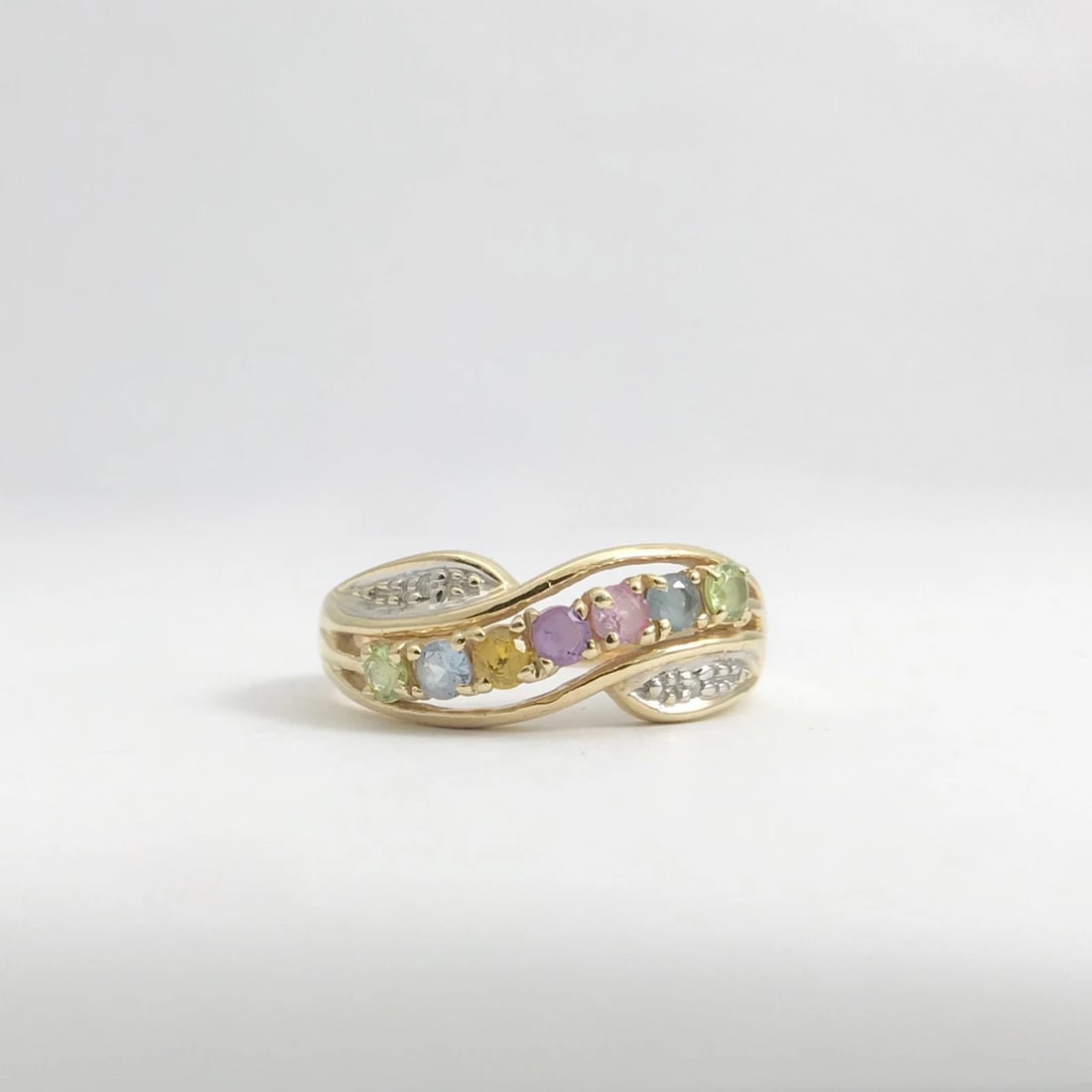 Vintage Peridot Topaz Citrine Multicolored Gemstone Ring 14K Yellow Gold 3.71 Gr - 7