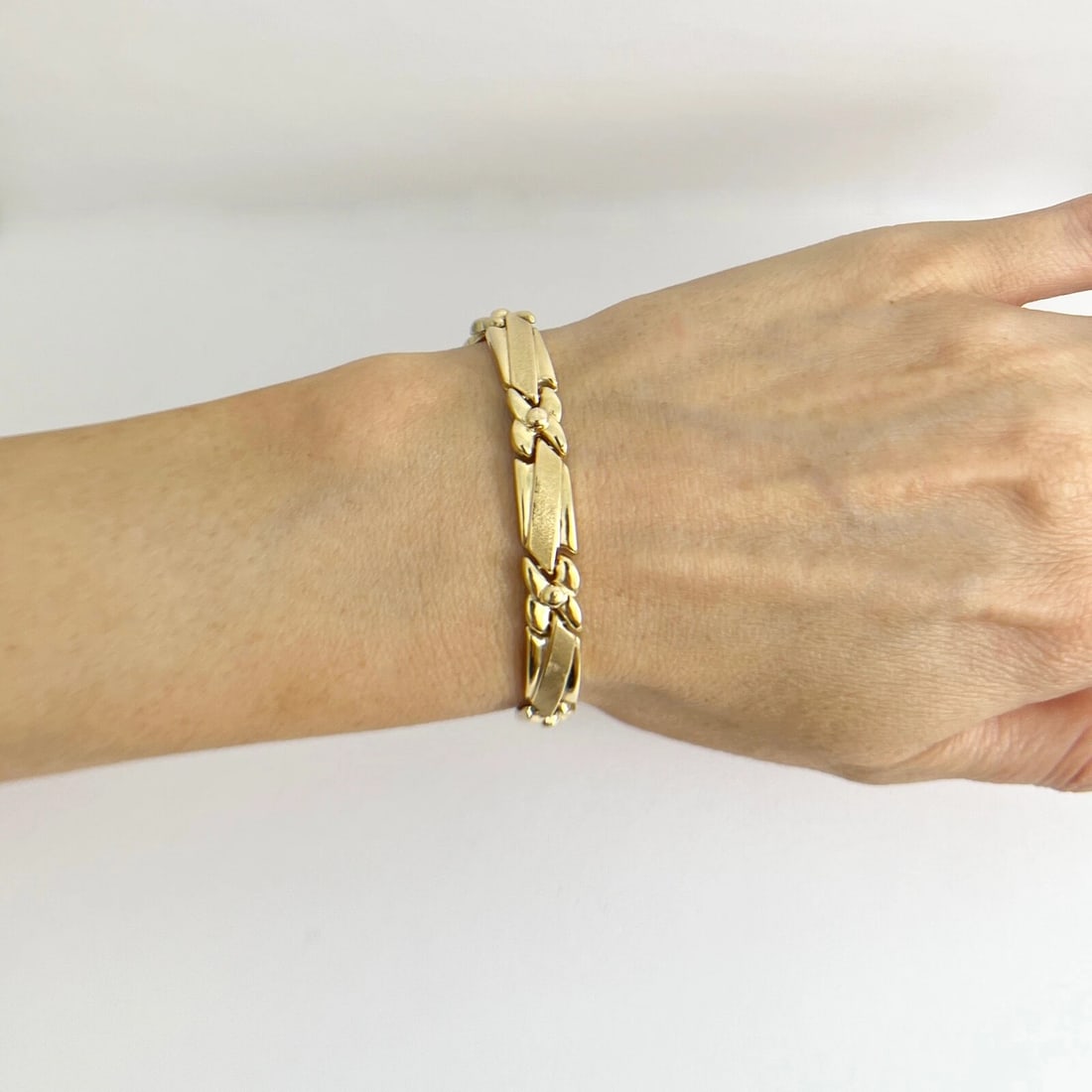 Vintage Geometric Chain Link Bracelet 14K Yellow Gold, 7 Inches, 10.36 Grams - 3