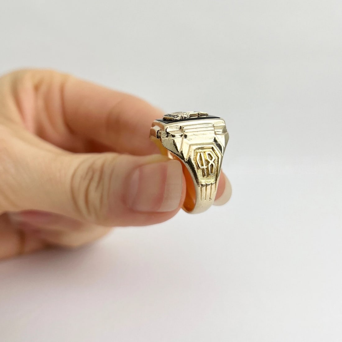 Vintage 1948 Fort Hamilton School Black Onyx Class Ring 10K Yellow Gold, 6.62 Gr - 2