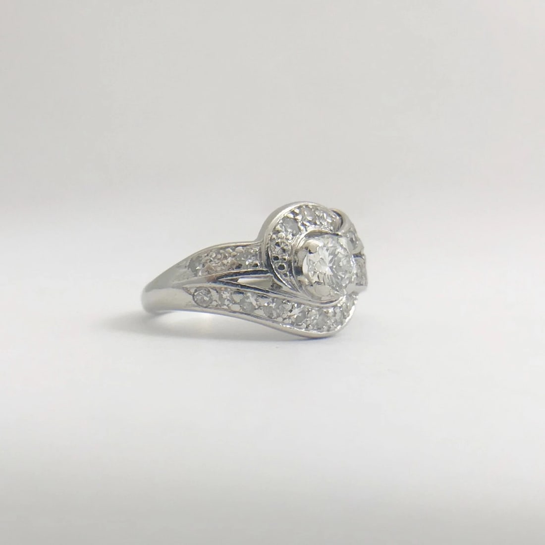 Vintage Art Deco Diamond Platinum Asymmetrical Ribbon Ring .83 ctw, 7.31 Grams - 7