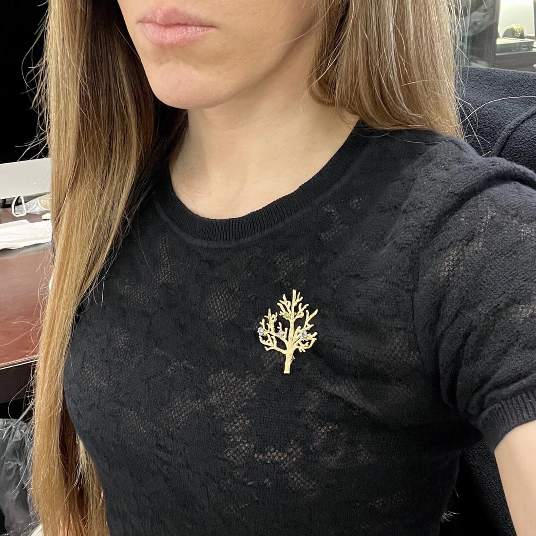 Vintage Multicolored Gemstone Birthstone Tree Brooch Pin 14K Yellow Gold 7.10 Gr - 4