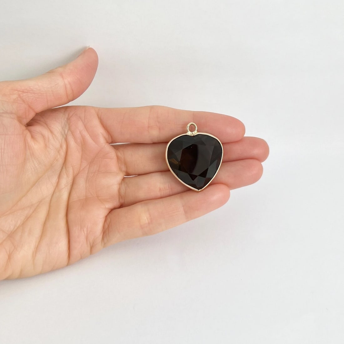 Vintage 1960's Heart Brown Smoky Quartz Pendant Charm 12K Yellow Gold, 8.86 Gr - 3