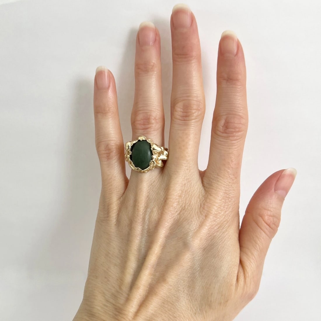 Antique Art Nouveau Jade Woman Female Figure Form Ring 14K Yellow Gold, 11.44 Gr - 3