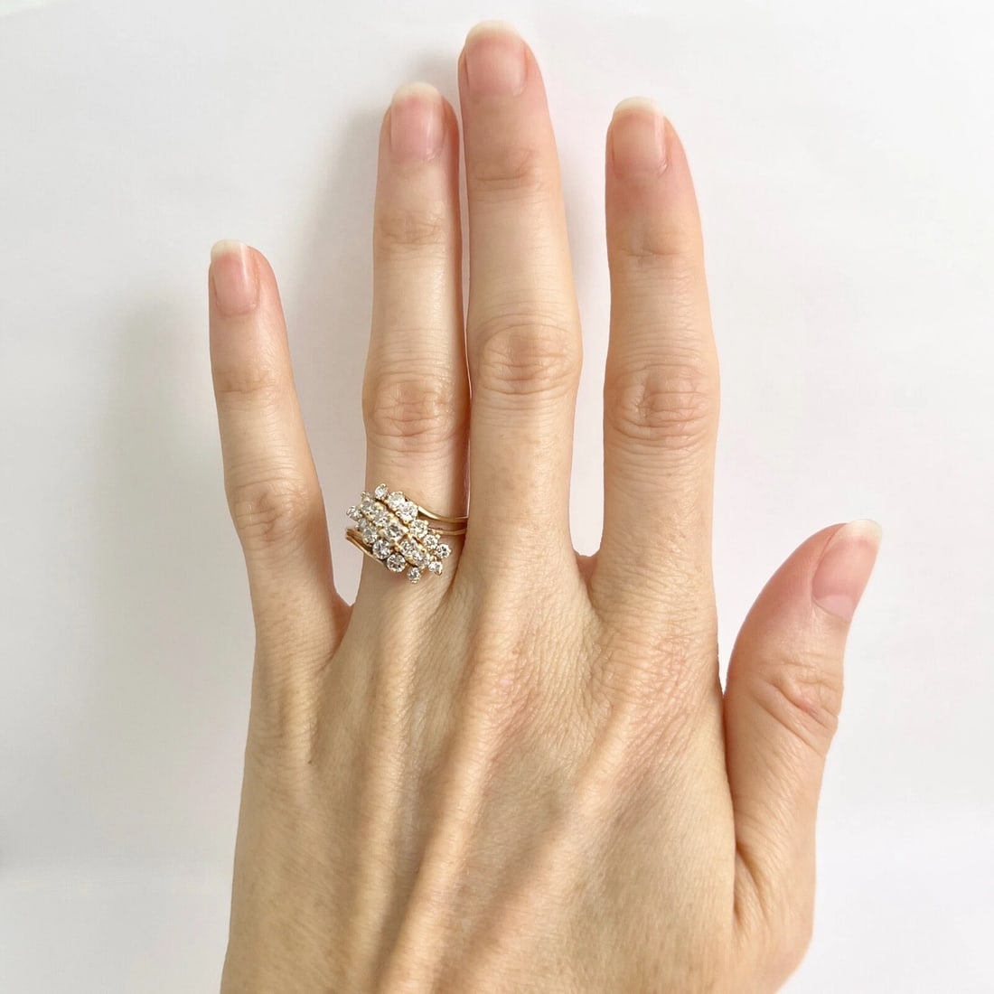 Vintage Diamond Cluster Cocktail Statement Ring 14K Yellow Gold, 4.55 Grams - 2