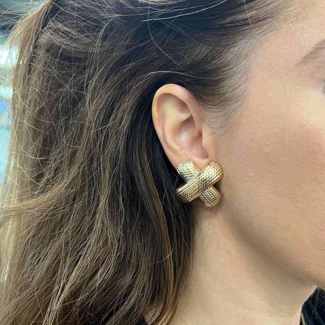 Vintage X Crisscross Textured Drop Earrings 14K Yellow Gold, 9.81 Grams - 4