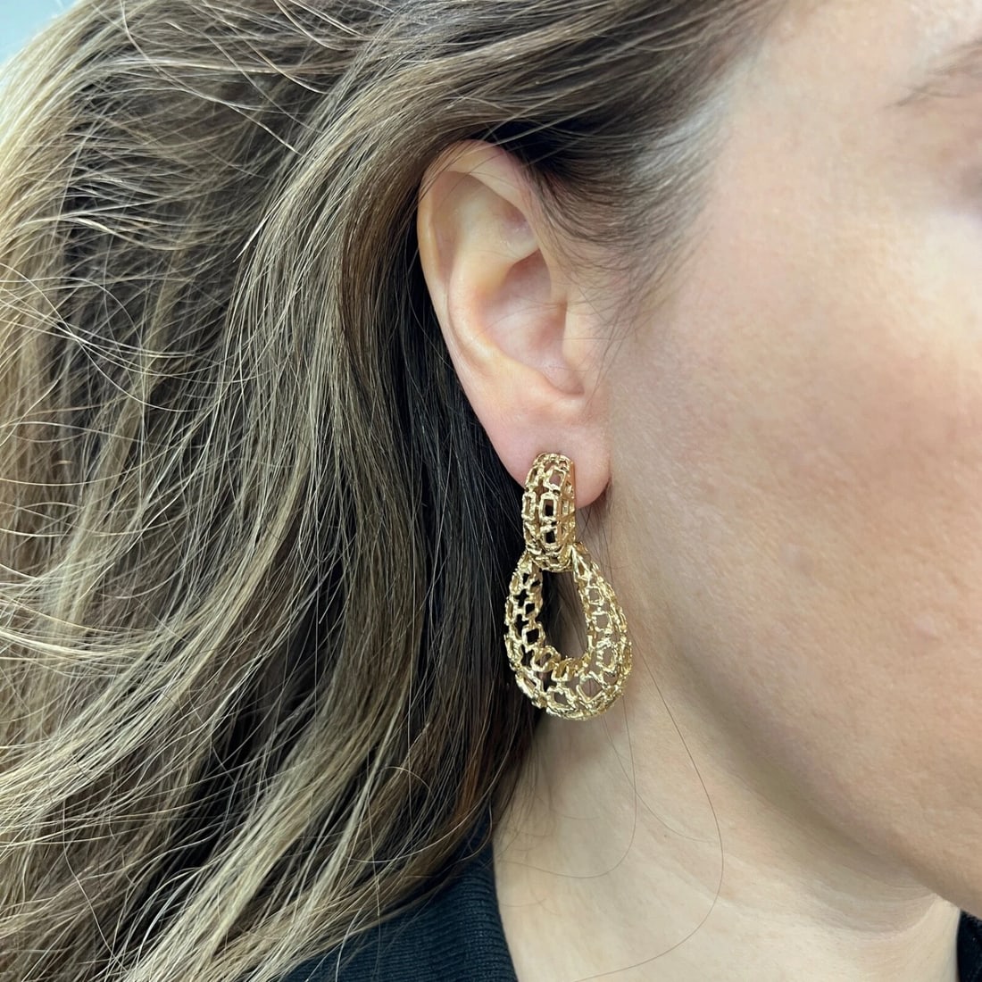 Vintage 1970's Oval Filigree Loop Dangle Drop Earrings 14K Yellow Gold, 19.65 Gr - 4