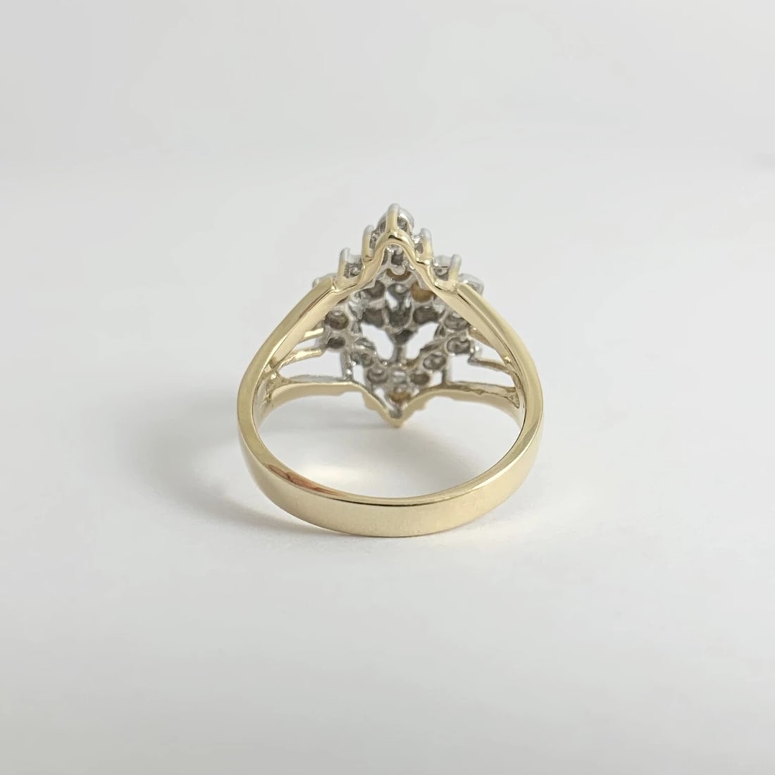 Vintage Diamond Cluster Two-Tone Statement Ring 14K Yellow White Gold, 4.18 Gram - 9