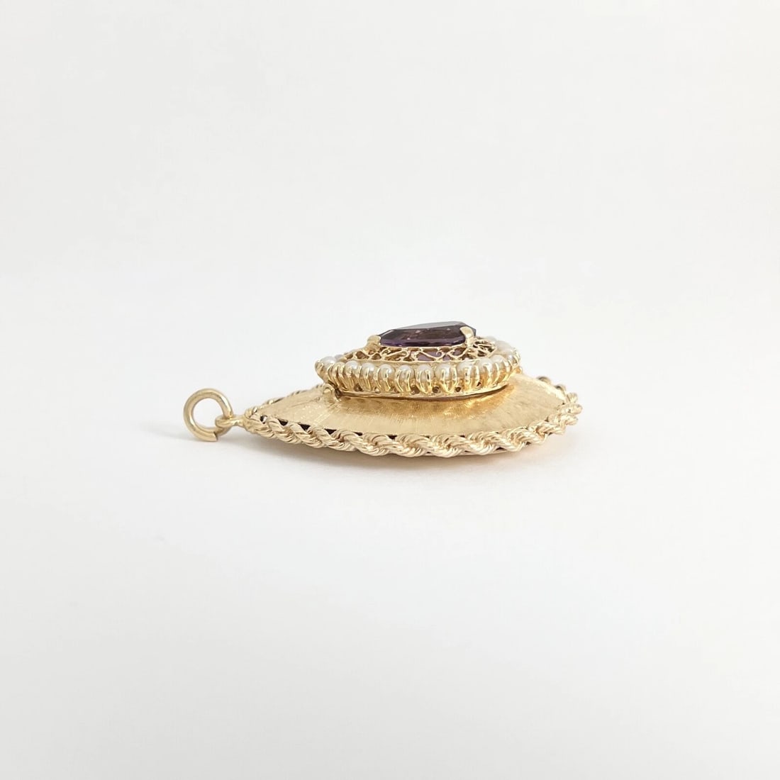 Vintage Purple Amethyst Pearl Teardrop Locket Pendant 14K Yellow Gold, 19.79 Gr - 7
