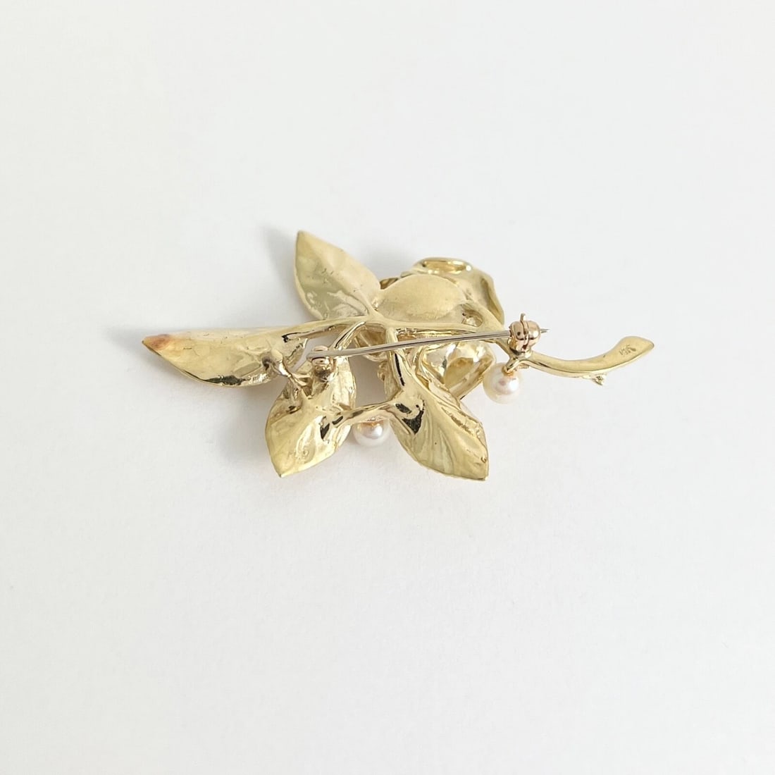 Vintage 1950's 1960's Pearl Ruby Flower Rose Brooch Pin 14K Yellow Gold 13.51 Gr - 8