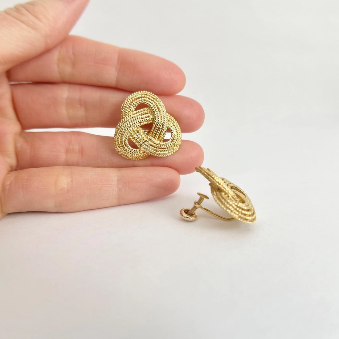 Vintage 1940's Woven Knot Drop Stud Earrings 14K Yellow Gold Screw Back, 8.87 Gr - 4