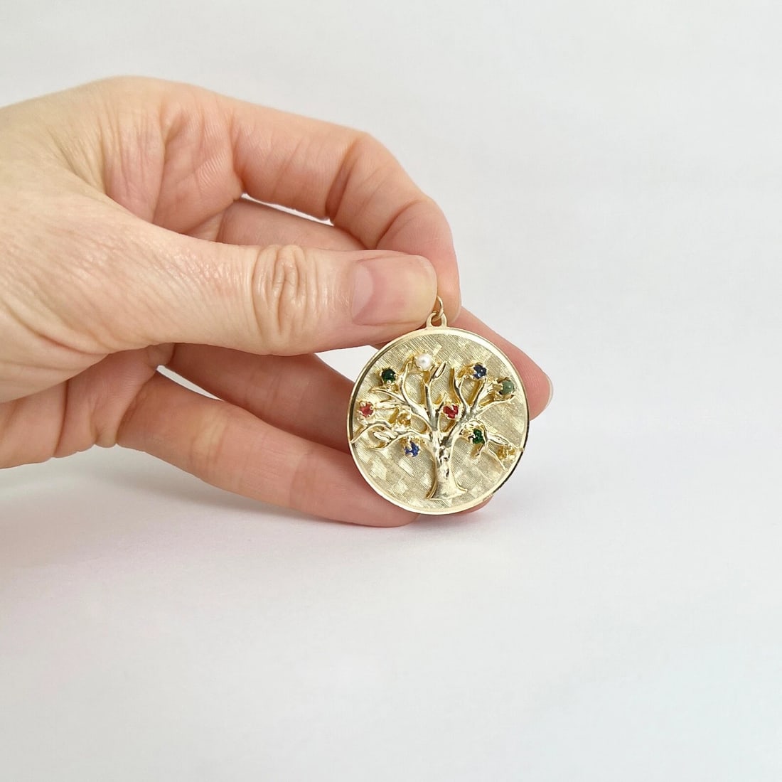 Vintage 1960's Multicolored Gemstone Tree Charm Pendant 14K Yellow Gold, 8.09 Gr - 2