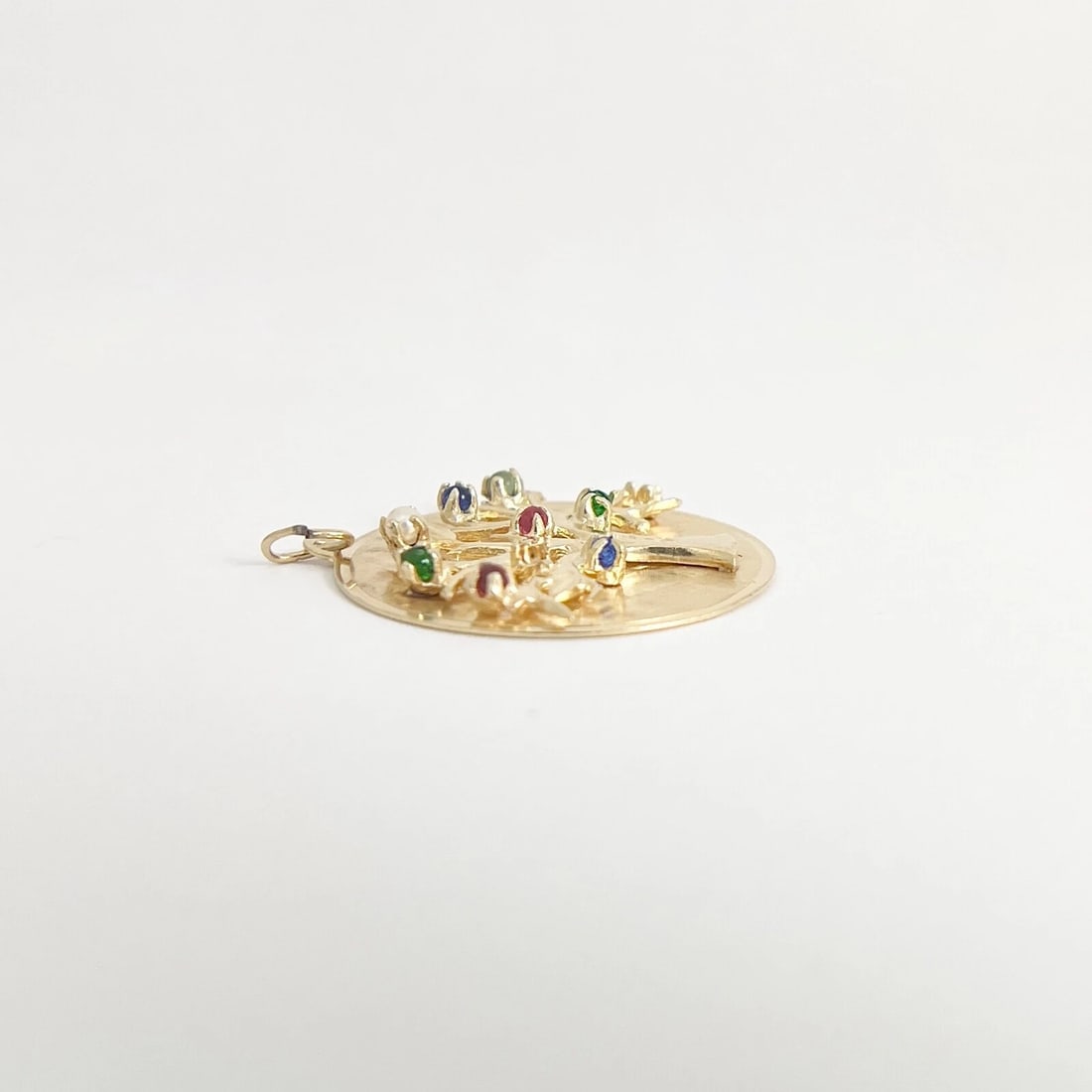 Vintage 1960's Multicolored Gemstone Tree Charm Pendant 14K Yellow Gold, 8.09 Gr - 6