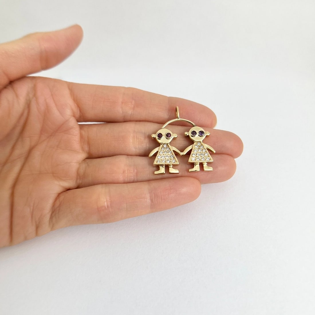 Vintage Diamond Gemstone Birthstone Girl Child Pendant 14K Yellow Gold 5.52 Gram - 2