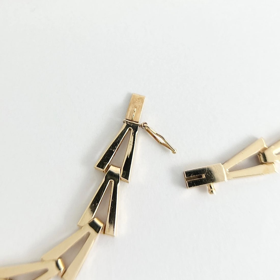 Vintage Black Onyx Diamond Geometric Pendant Necklace 14K Yellow Gold 28.50 Gr - 8