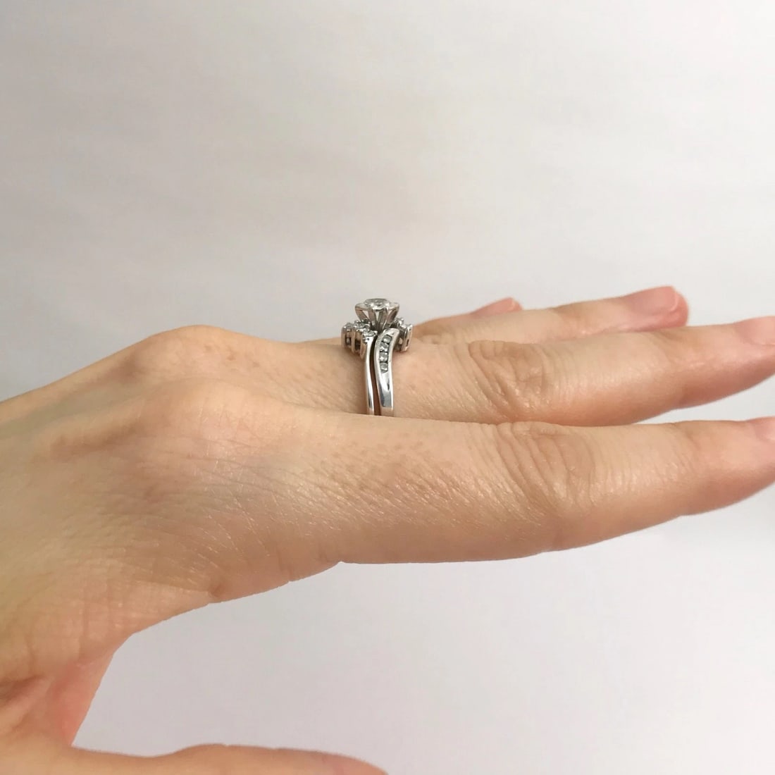 Vintage Marquise Diamond Engagement Ring Set 10K White Gold, .22 CTW, 3.59 Grams - 4