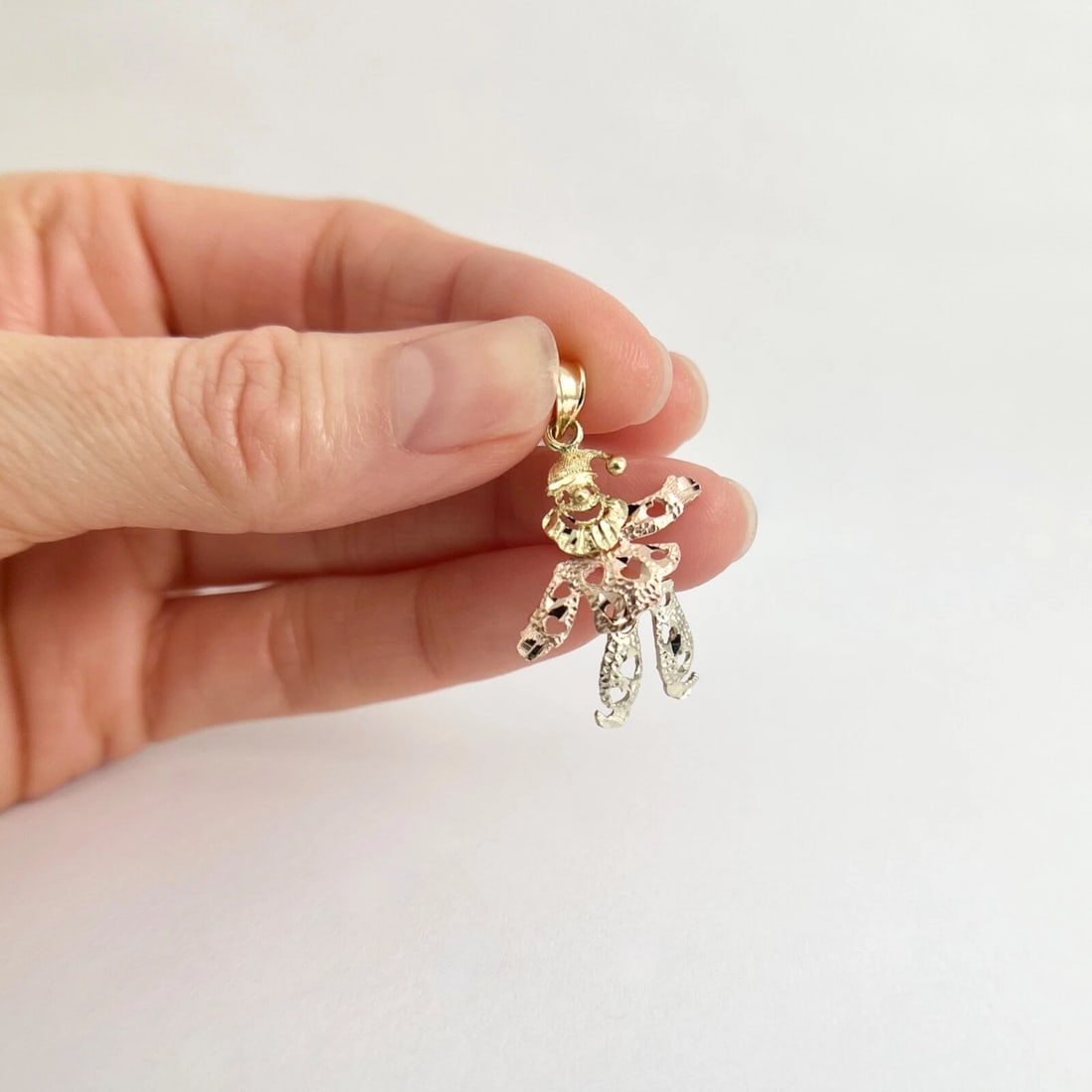 Vintage Tri-Color Clown Joker Pendant Charm 14K Yellow Rose White Gold, 1.72 Gr - 2