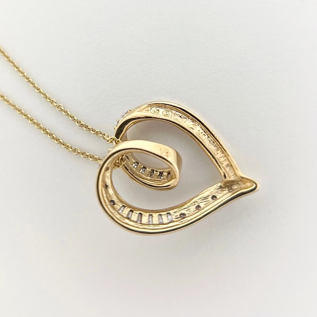 Vintage Baguette Half Diamond Heart Pendant Necklace 14K Yellow Gold, 6.20 Grams - 7