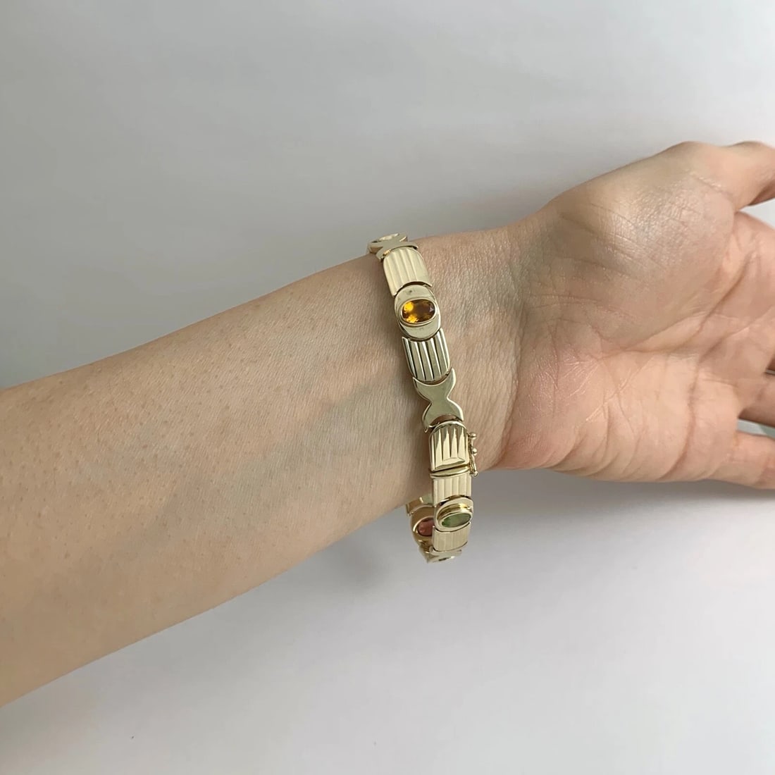 Vintage 1960's Italian Multicolored Gemstone Bracelet 14K Yellow Gold, 15.79 Gr - 4