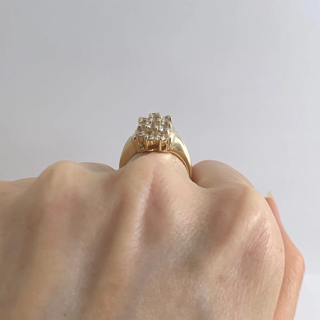 Vintage CZ Cubic Zirconia Long Cluster Cocktail Ring 14K Yellow Gold, 7.44 Gr - 5