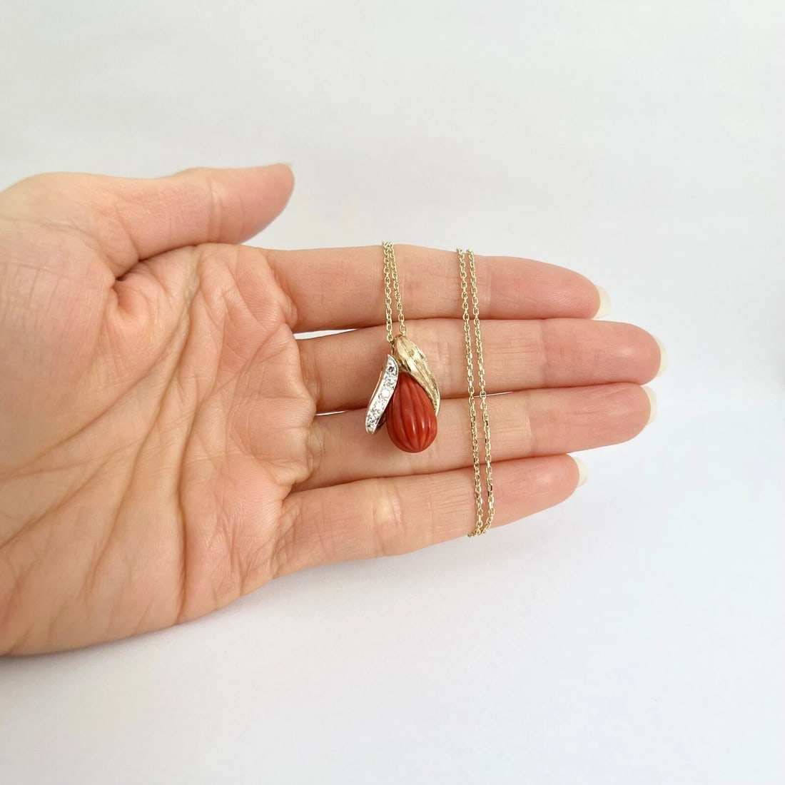 Vintage 1940's Diamond Teardrop Bead Pendant Necklace 14K Yellow Gold, 7.07 Gr - 3