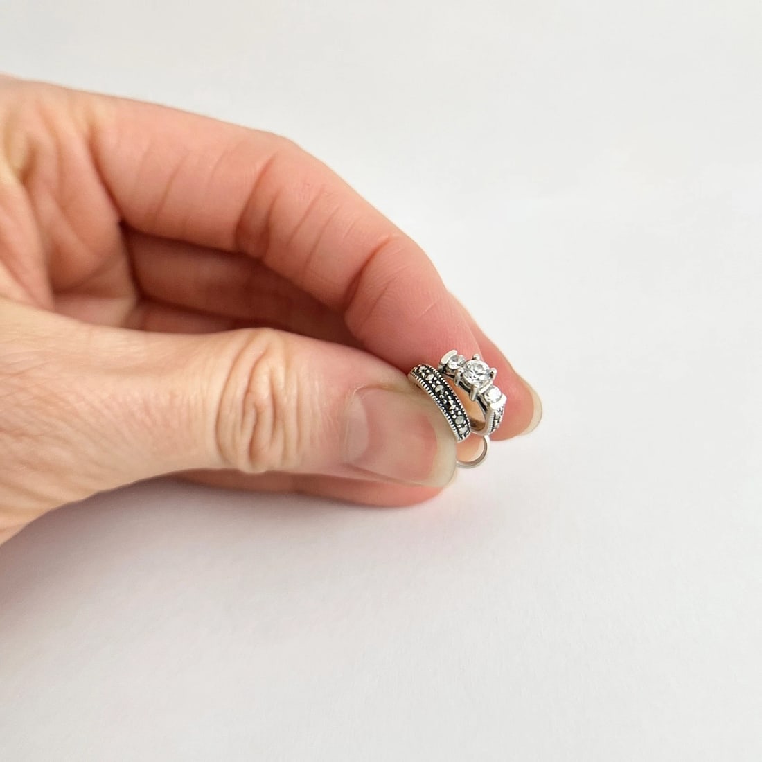 Vintage Judith Jack Engagement Wedding Ring Charm Sterling Silver, 1.54 Grams - 2