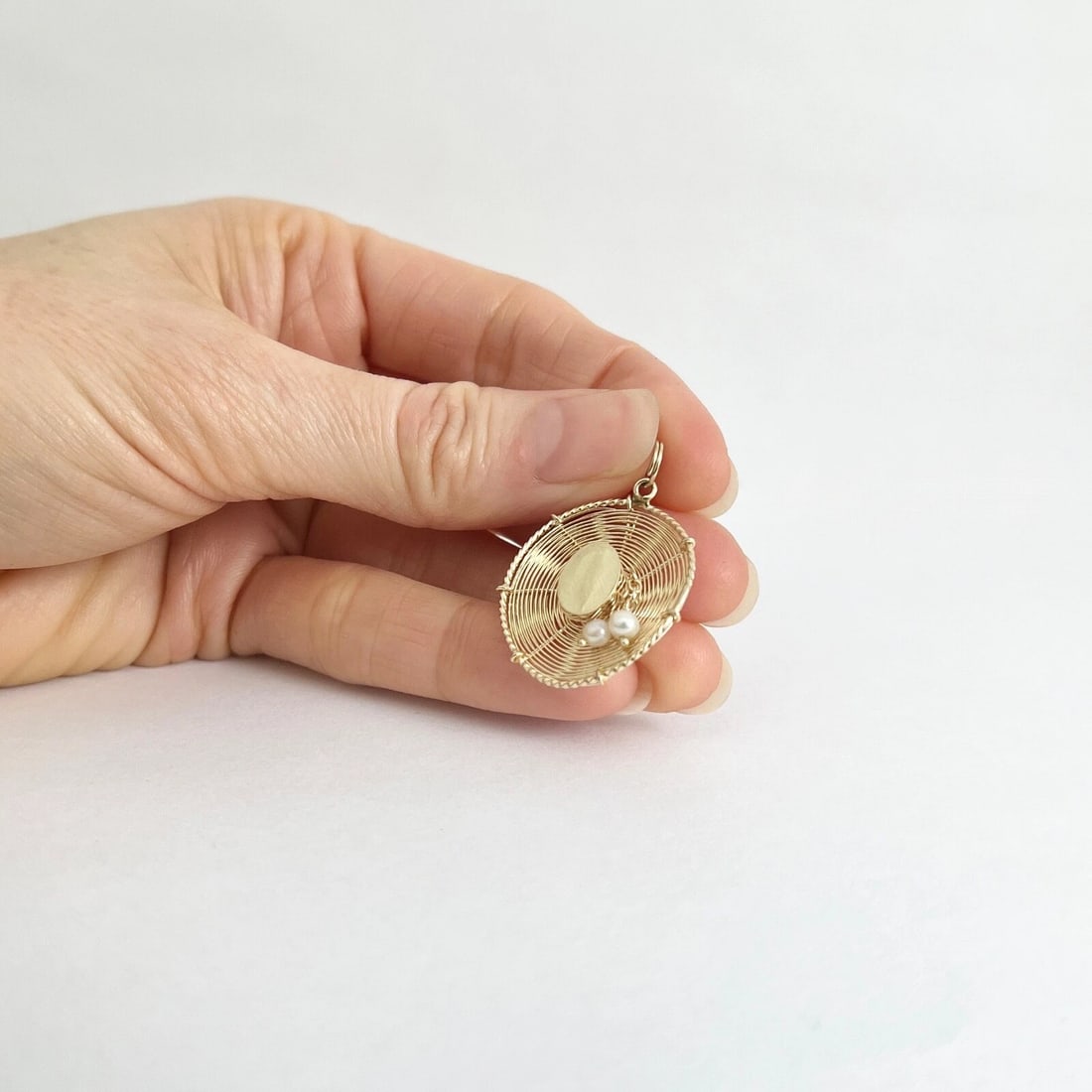 Vintage 1960's Pearl Hat Pendant Charm 14K Yellow Gold, 2.05 Grams - 2