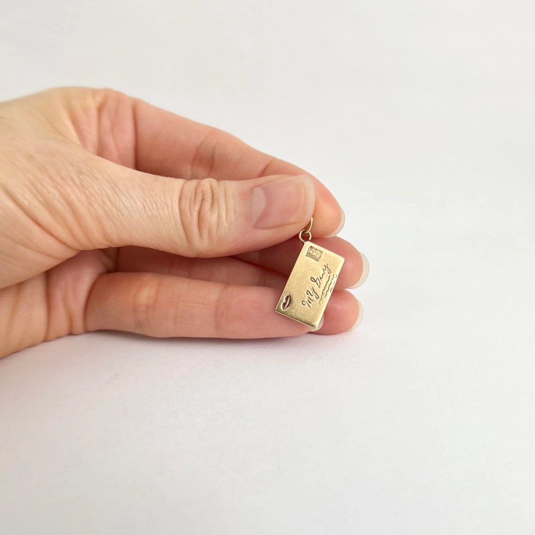 Vintage 1950's My Guy Love Letter Kiss Lips Charm 14K Yellow Gold, 2.70 Grams - 2