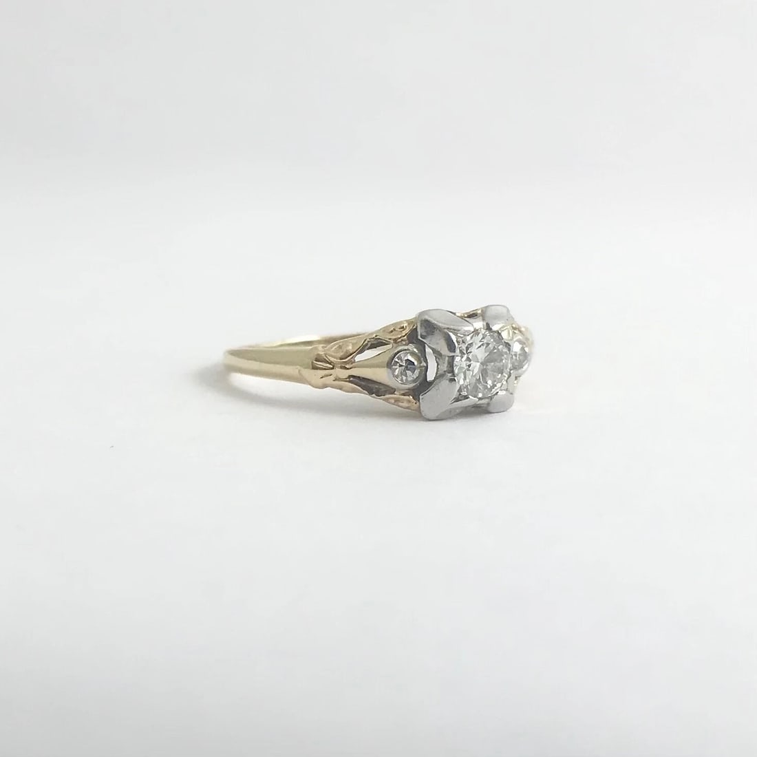 Vintage 1940's Two-Tone Diamond Engagement Ring 14K Yellow Gold 1.68 Grams - 6
